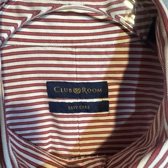 Club Room Red‎ Striped Mens Reg Fit Button Down Long Sleeve Shirt Sz17 34/35 XL - Picture 3 of 9